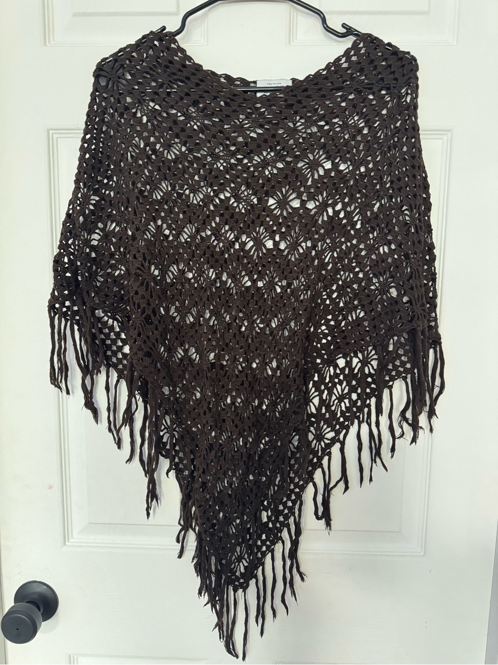 Y2k vintage Hand-Crocheted Fringe Poncho Sweater - Brown